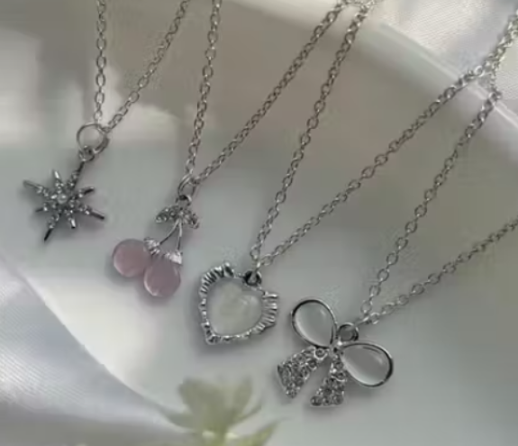 4-Piece Silver Charm Pendant Necklace Set