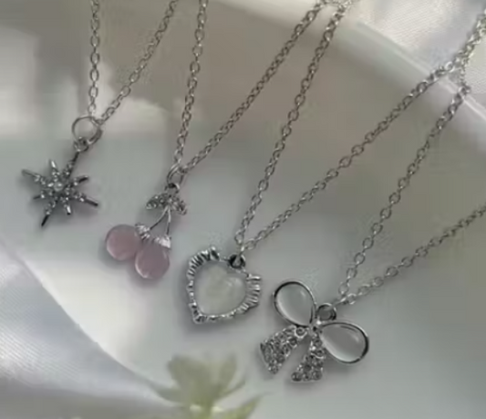 4-Piece Silver Charm Pendant Necklace Set
