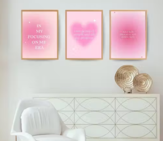 Modern Wall Art – Set of 3 Framed Canvas Prints (A4 Size)