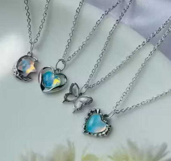 Set of 4 Aesthetic Silver Charm Pendant Necklaces