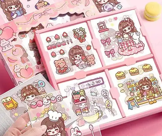Cute Girl Theme Kawaii Self-Adhesive Sticker Set – 100 Sheets (Japanese Style, DIY, Scrapbooking, Multicolor)