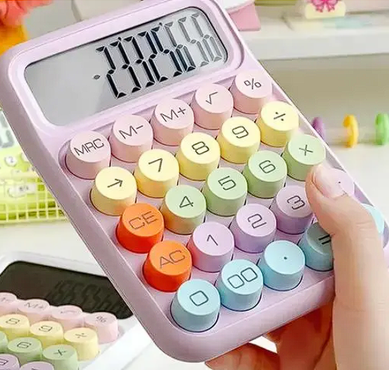 Trendy 12-Digit Mechanical Calculator – Colorful Candy Design, Aesthetic Financial Calculator with Big Buttons & Tilt Display
