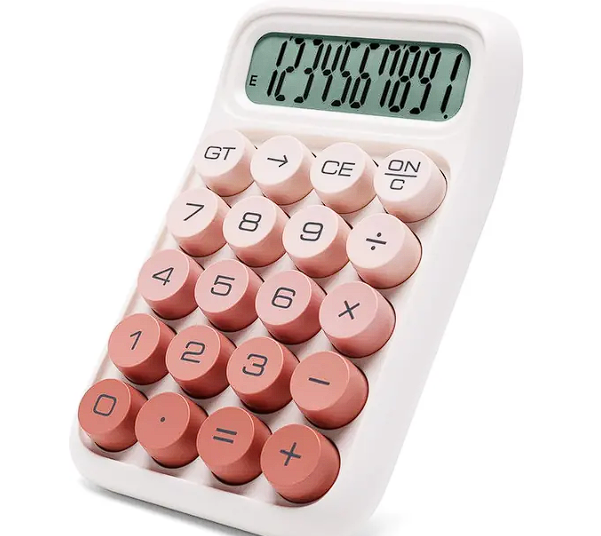 Multipurpose Calculator – 12-Digit LCD Display with Big Buttons | Battery & Solar Powered | Retro Candy Design for Office, School & Home