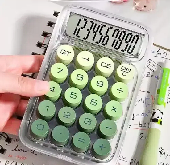 Mechanical Switch Calculator – 10-Digit Transparent Body | Big Buttons, Large LCD | Cute Aesthetic Green Desktop Calculator