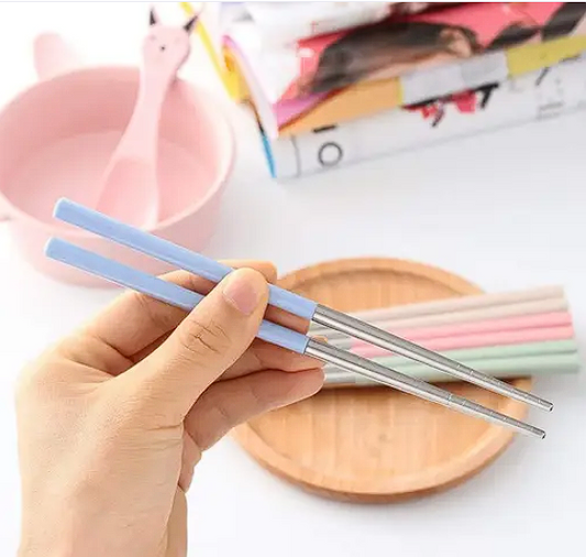 4 Pairs Reusable Stainless Steel Spiral Wheat Chopsticks – Lightweight, Dishwasher Safe, Metal Utensils (Pack of 8)
