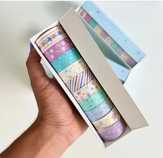 Ponki Washi Tape Set – 10 Multicolor Rolls for DIY Crafts, Scrapbooks, Journals & Gift Wrapping (15mm)