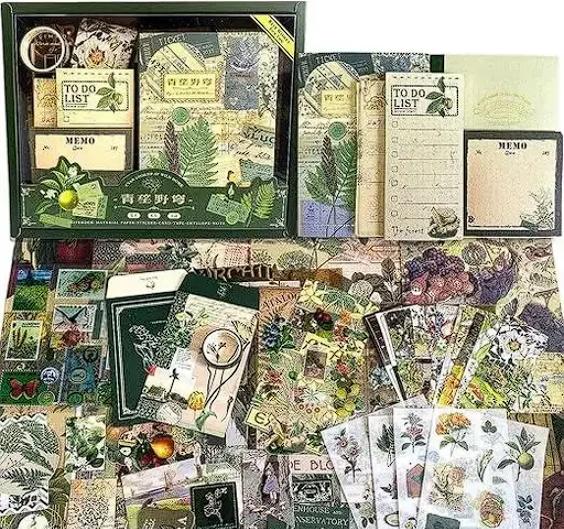 BIGMOTHERS Paper Scrapbook Kit – A6 Grid Notebook Journal & DIY Craft Kit (Botanical Plant, 275+ Pieces)